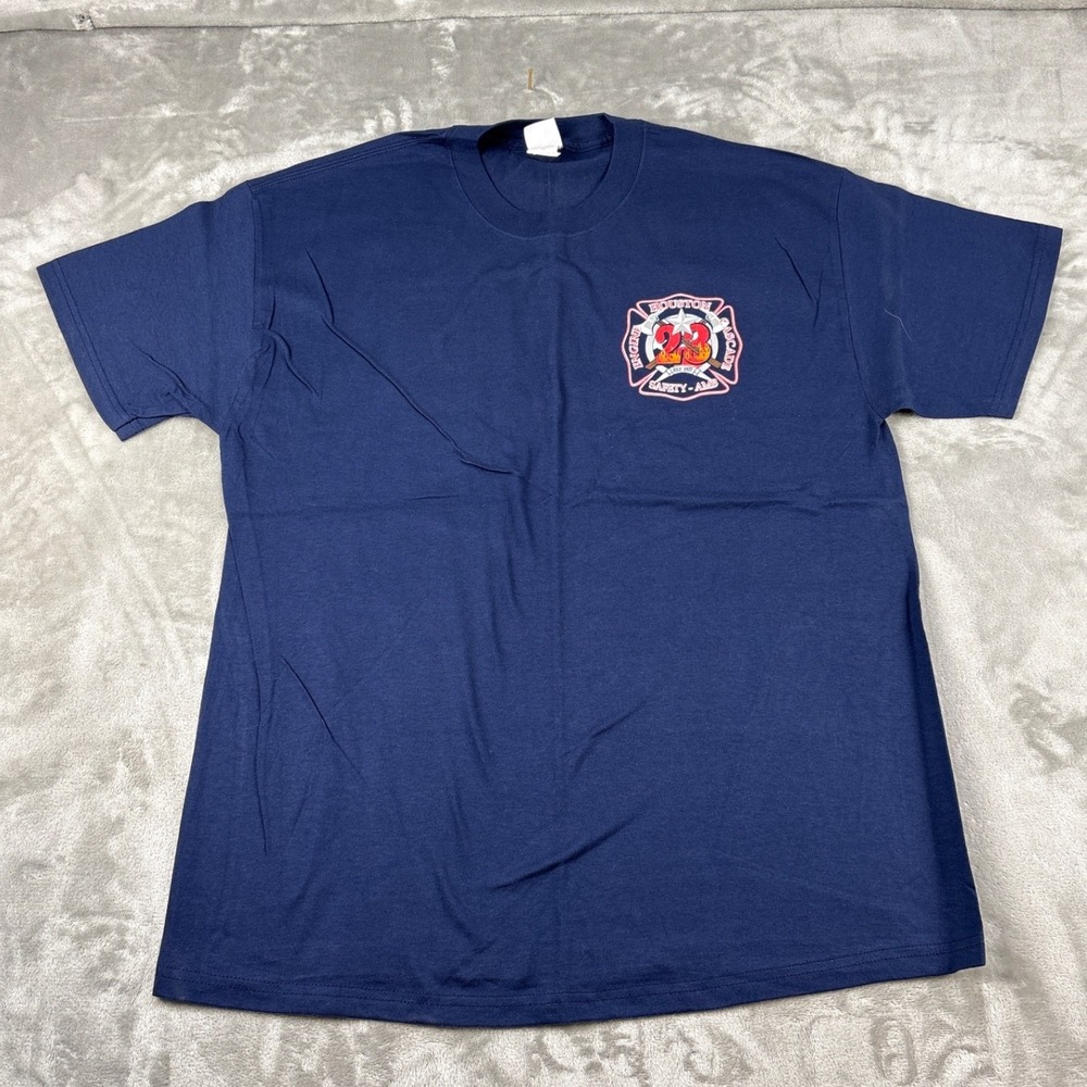 Collectible Hanes Beefy-T Houston Fire Graphic T-Shirt Navy Blue Mens XL 46-48